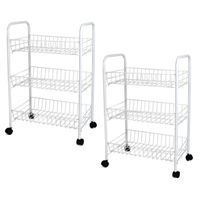 Set van 2x stuks witte keuken trolleys met manden 40 x 26 x 62 cm