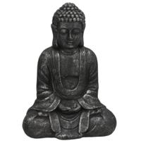 Gerimport Boeddha beeld Kesh - binnen / buiten - kunststeen - antraciet - 28 x 37 cm