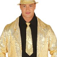 Carnaval verkleed stropdas met pailletten - goud - polyester - volwassenen/unisex - thumbnail