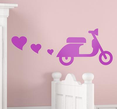 Sticker scooter roze hartjes