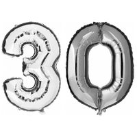30 jaar zilveren folie ballonnen 88 cm leeftijd/cijfer - thumbnail
