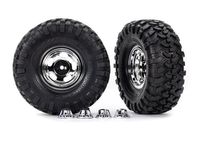 Traxxas Tires & wheels, assembled, glued (2.2' chrome wheels, Canyon Trail 5.3 x 2.2' tires) (2)/ center caps (2)/ decal sheet (TRX-8159X) - thumbnail