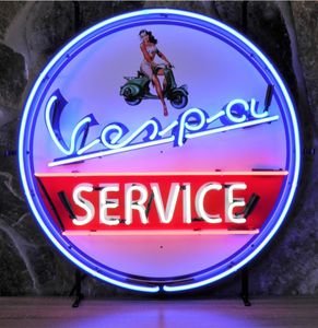 Vespa Service Neon Verlichting Met Achterplaat - 81 x 81 cm