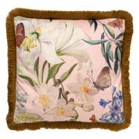 Dutch Decor - HANNA - Sierkussen 45x45 cm - bloemen - vlinders - franjes - Dusty Pink - roze