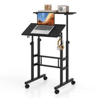 Mobiele Sta-bureau in Hoogte Verstelbare Laptoptafel met Gedeeld Blad & Verstelbare Hoek Verrijdbaar Bureau voor Thuiswerken