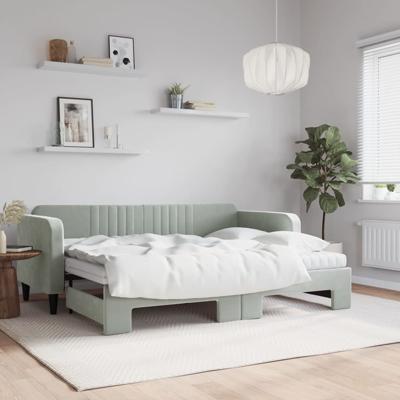 Slaapbank onderschuifbed matrassen 80x200 cm fluweel lichtgrijs
