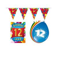 12 jarige/jaar feestartikelen - versiering voordeel pakket - vlaggetjes - poster - ballonnen