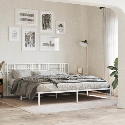 Bedframe met hoofdbord metaal wit 200x200 cm