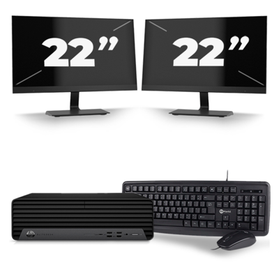 HP EliteDesk 800 G6 USFF - Intel Core i7-10e Generatie - 8GB RAM - 256GB SSD - Windows 11 + 2x 22 inch Monitor