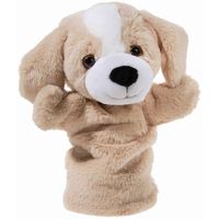 Pluche beige hond handpop knuffel 25 cm speelgoed   - - thumbnail