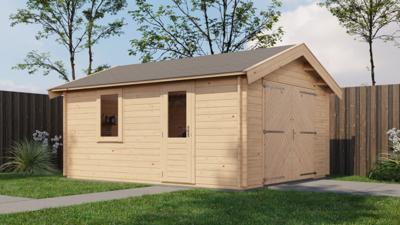 Lugarde Select Blokhut Kesteren met garagedeur 400x500cm - Onbehandeld- Zadeldak- - Lugarde Select