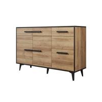 Meubella Dressoir Frey - Licht eiken - Zwart - 135 cm - thumbnail