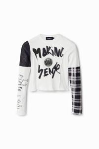 Gevlokt T-shirt met handmade details - WHITE - L
