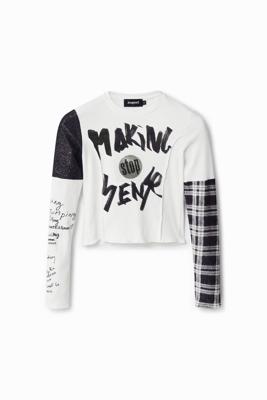 Gevlokt T-shirt met handmade details - WHITE - L