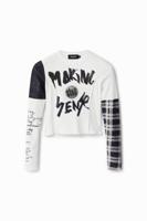 Gevlokt T-shirt met handmade details - WHITE - L