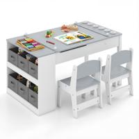 Multifunctionele Kunst Tafel en Stoel Set voor Kinderen Activiteit Bureau met Lift-Up Lade Papierrol Verf Bekers en 6 Opbergbakken Grijs
