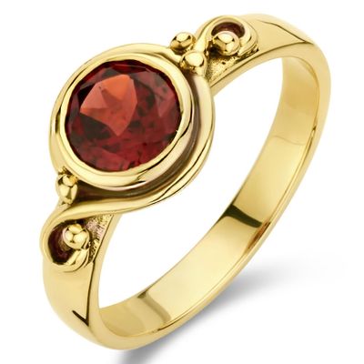 Ring Vintage Oxi geelgoud-granaat goudkleurig-rood 9 mm
