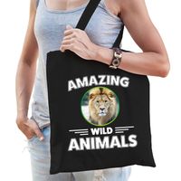 Tasje leeuwen amazing wild animals / dieren zwart voor volwassenen en kinderen - Feest Boodschappentassen - thumbnail