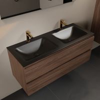 MONDIAZ AIVY 120cm badmeubel Mocha, wastafel Urban solid surface dubbel 2 kraangaten met spiegel (AI-351651URBAN-SI - AI-M120MODU - AI-S120X73) - thumbnail