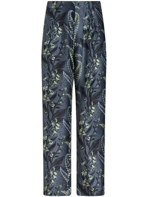 ETRO pantalon en soie à imprimé végétal - Bleu