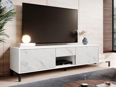 Tv-meubel MALMOSO 2 deuren 1 lade 195 cm wit/marmer wit