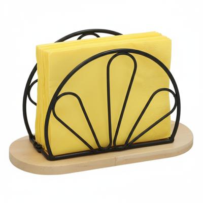 Gerimport Servettenhouder - hout / metaal - zwart - 15 x 9 cm - waaiervorm