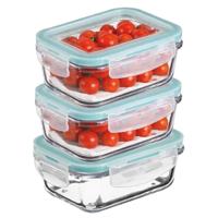 5Five Vershoudbakje met deksel - 3x - glas - luchtdicht - met clips - 23 x 17 x 9 cm - 1730 ml