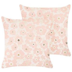 Beliani-TRITELEIA-Sierkussen set van 2-Roze-45 x 45 cm-Fluweel