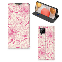 Samsung Galaxy A42 Smart Cover Pink Flowers - thumbnail