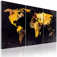 Schilderij - Wereldkaart - Drijfzand, Goud/Zwart, 3luik , premium print op canvas