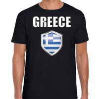 Griekenland landen supporter t-shirt met Griekse vlag schild zwart heren