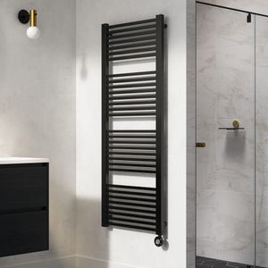 Instamat Rim elektrische handdoekradiator met zwarte thermostaat 150x60cm zwart mat 800W