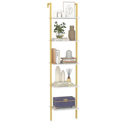5-laags Ladderrek Boekenrek voor Wandmontage met Kantelbeveiliging en Metalen Frame