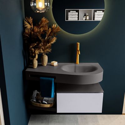 MONDIAZ RIVA 100cm badmeubel onderkast / planchet kleur Cale met 1 lade. Wastafel DULCET rechts 1 kraangat kleur Dark_Grey.