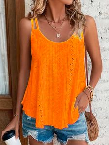 Plain Solid Eyelet Embroidery Cami Casual Cami