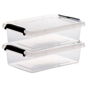 5Five opberg kist met deksel - 2x - Clip Box - 3 liter - 29 x 20 x 8 cm - kunststof - transparant