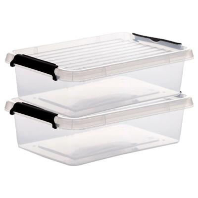 5Five opberg kist met deksel - 2x - Clip Box - 3 liter - 29 x 20 x 8 cm - kunststof - transparant