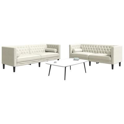 2-delige Loungeset Chesterfield met bolsters fluweel crèmekleur