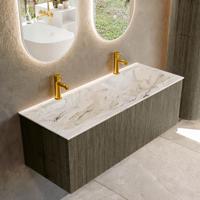 Badmeubel Mondiaz Kurve-Dlux | 120 cm cm | Meubelkleur Shadow | Wastafelkleur Glace | Solid surface | Wasbak beiden zijden spoelbak | 2 kraangaten