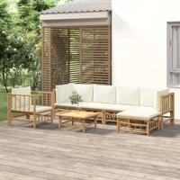 7-delige Loungeset met kussens bamboe crèmewit
