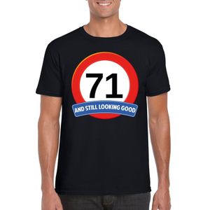 Verkeersbord 71 jaar t-shirt zwart heren