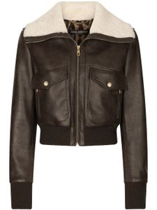 Dolce & Gabbana veste bomber à col en peau lainée - Marron