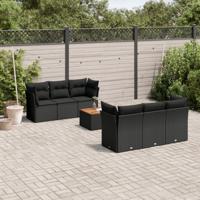 7-delige Loungeset met kussens poly rattan zwart