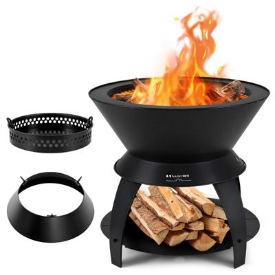 50cm 3-In-1 Patio Vuurplaats Metalen Camping Vuurschaal met Pannendrager en Opbergplank Rookvrije Zuurstofverrijkte Verbranding voor Tuin