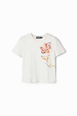 Gebloemd T-shirt met korte mouwen - WHITE - L
