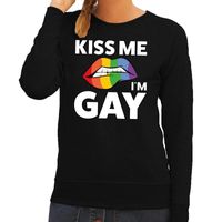 Kiss me I am gay zwarte fun trui voor dames 2XL  - - thumbnail
