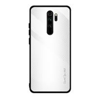 Voor Xiaomi Redmi Note 8 Pro Carbon Fiber textuur gradiënt kleur glas geval (wit)