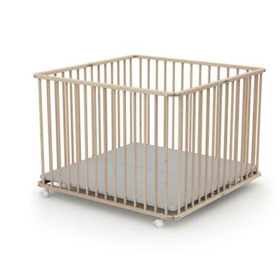 Vierkante opvouwbare box - WEBABY - CALI - 100 x 100 cm - 4 wielen - Tot 24 maanden - Ruwe beuken