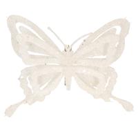 Kerstboomversiering Vlinder - 14 cm - wit glitter - clip - ornament