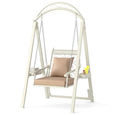 Buiten Schommel met Frame Terrasschommel met Kussens en Zijtafels voor de Tuin Wit